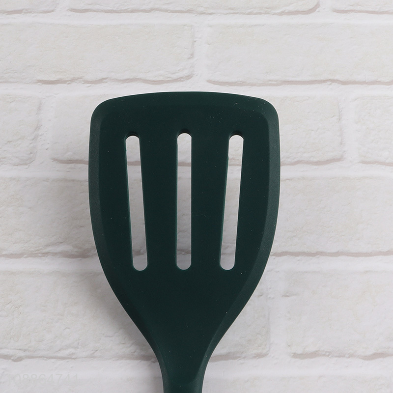 Factory supply heat resistant silicone slotted spatula with wooden handle