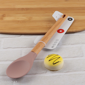 Hot selling silicone nylon kitchen cooking spoon with wooden handle