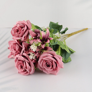 Yiwu market wedding bouquet <em>flower</em> <em>artificial</em> rose <em>flower</em>