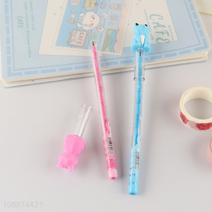 Top selling cartoon frog plastic bullet push pencils set for stationery