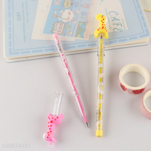 Good selling students giraffe plastic bullet push pencil set