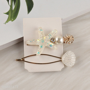 Hot selling 2pcs children girls pearl <em>hairpin</em> starfish <em>hairpin</em> set