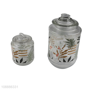 Best selling glass printed sealed food container storage jar wholesale