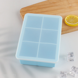 Wholesale 6-cavity reusable food grade silicone ice cube tray with lid