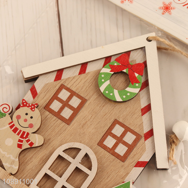 Factory Price Christmas Wooden House Pendants Christmas Tree Ornaments