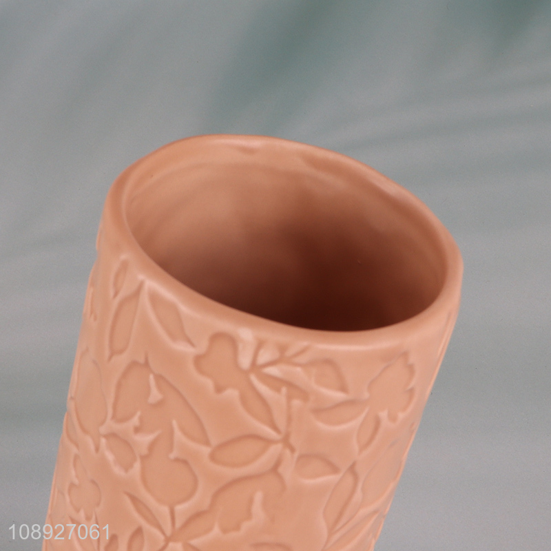 Good quality embossed design ceramic mouthwash cup toothbrush holder