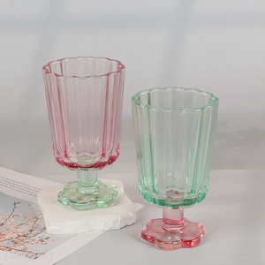 Wholesale Colored Flower Pedal Style Glass Cups Footed Ice Cream Cups