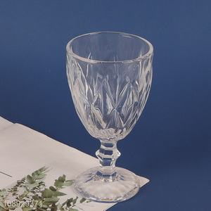 New arrival clear vintage embossed glass goblet footed wine glasses