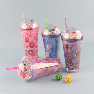 Best selling cartoon plastic straw water cup with light