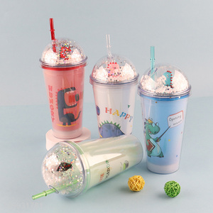 New product cartoon double-layer plastic straw water cup