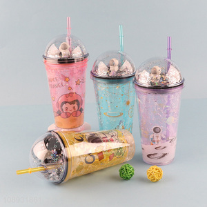 China wholesale cartoon light up plastic straw water cup with lid