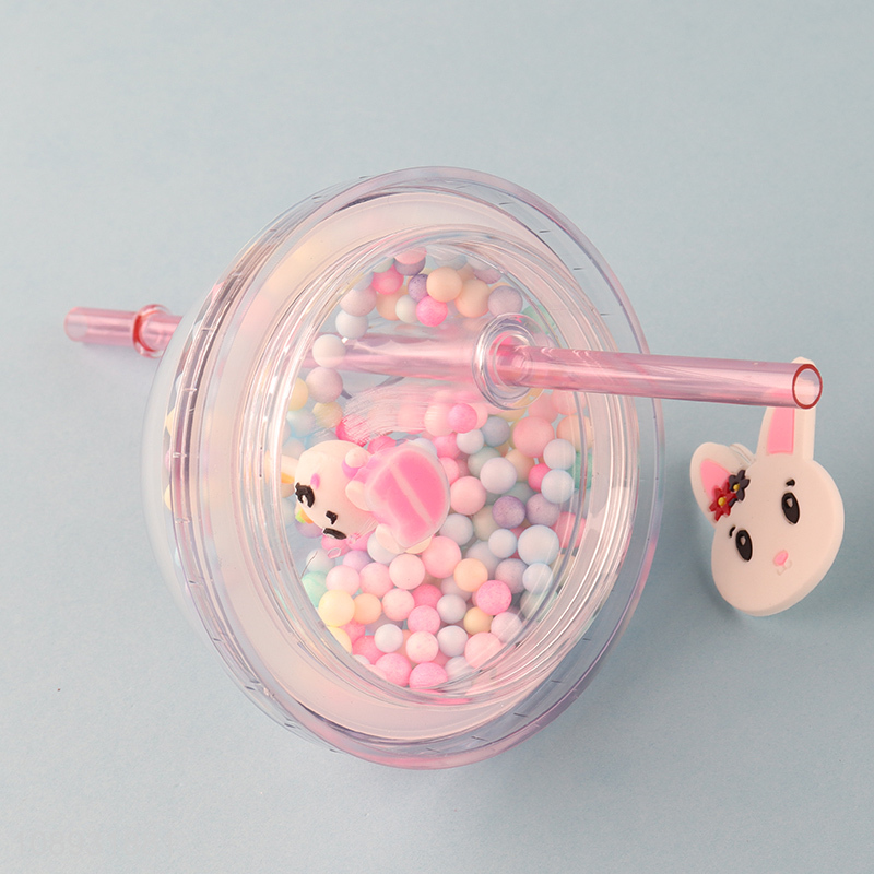 Hot products double wall cartoon plastic straw water cup with cute lid