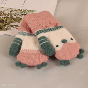 Wholesale kids boys girls winter knit gloves for cold weather