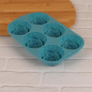 Hot Selling 6 Cavity Rose Flower Silicone Cake Molds for Soap Fondant