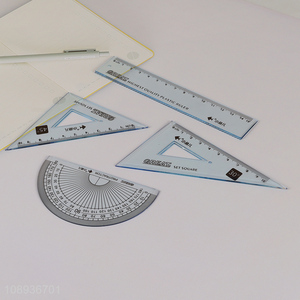 Wholesale 4 Pieces Math Geometry Kit Ruler Set Includes Protractor