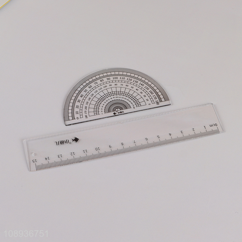 Factory Price 4 Pieces Geometry Plastic Ruler Set Measuring Tool Set