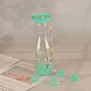 New Product Floral Print Plastic Water Pitcher with Lid & 8 Ice Cubes