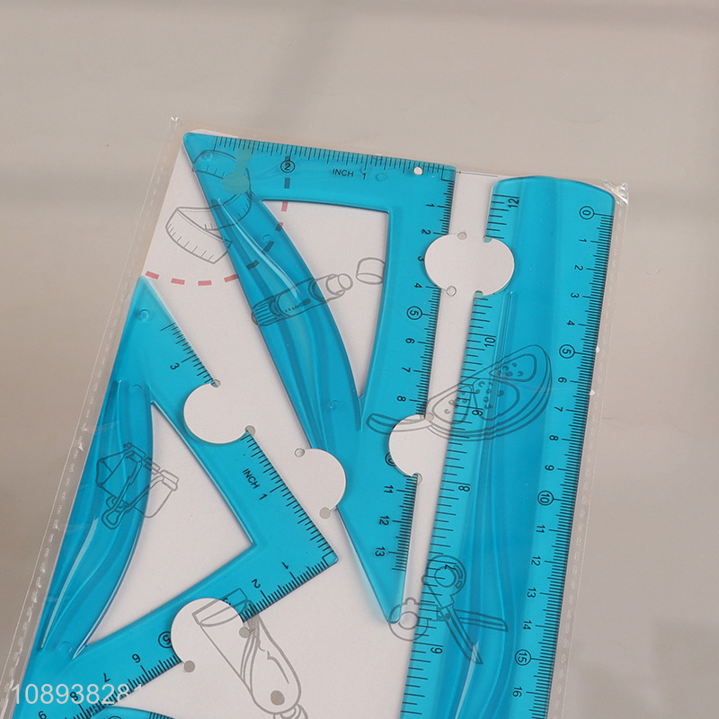 Wholesale 4 Pieces Geometry Plastic Ruler Set for Office School Classroom