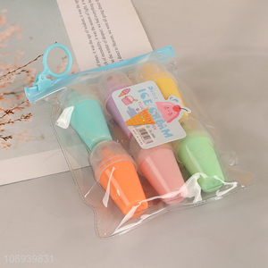 High Quality 6 Colors Ice Cream Shape Highlighters Mini Marker Pens