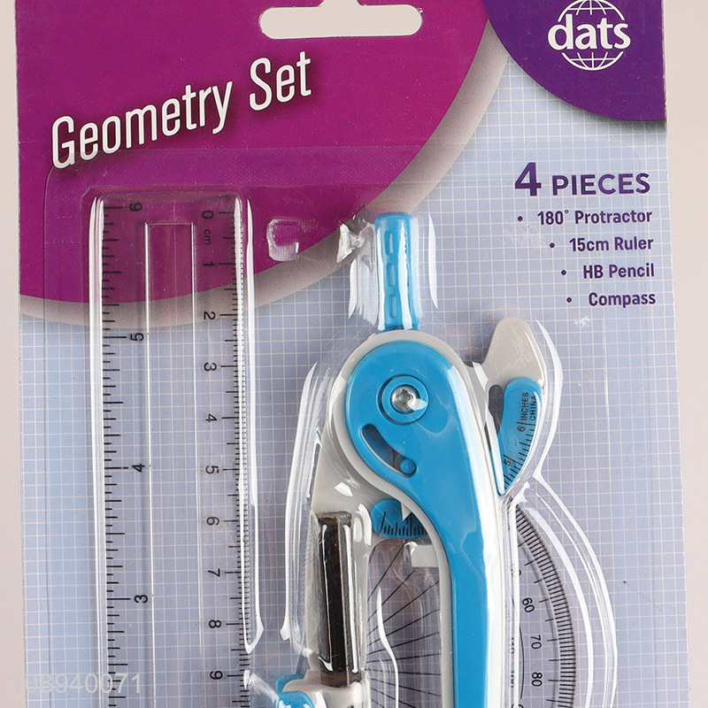 Wholesale 3PCS Math Geometry Set with Compass, Protractor & Straight Ruler