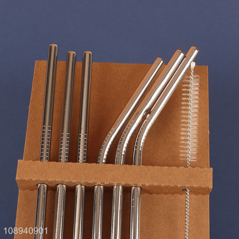 Hot Selling 6+1 Stainless Steel Drinking Straws Reusable Metal Straws