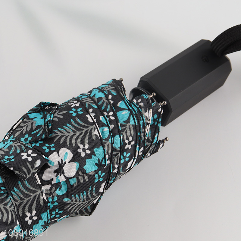 New Product 8k Auto Open & Close Flower Printed Triple Folding Umbrella