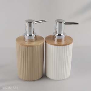 High Quality Refillable Liquid Soap Lotion Dispenser with Bamboo Lid