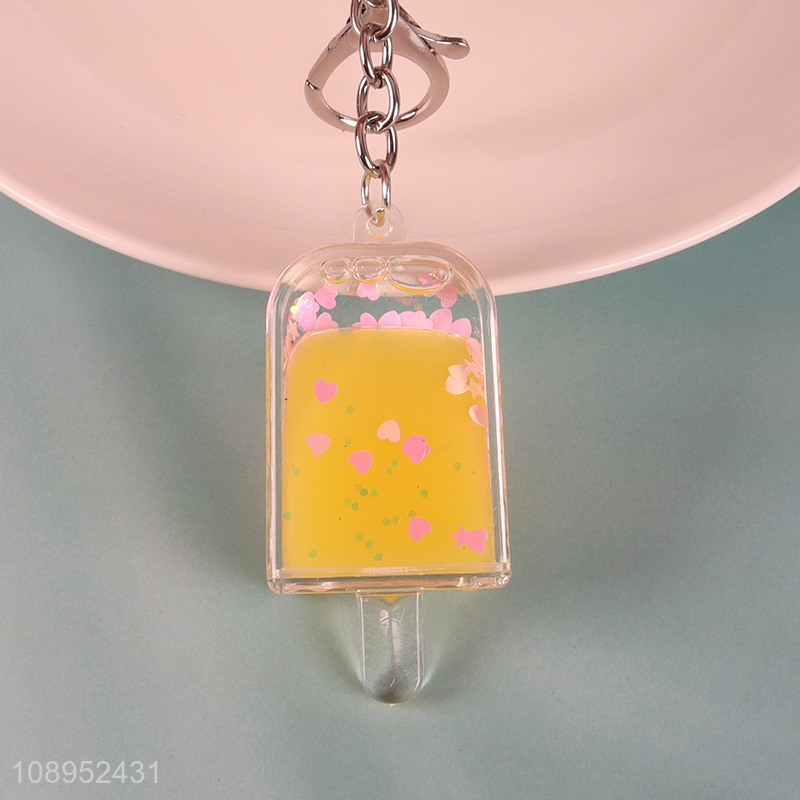 Factory supply popsicle shape quicksand pendant keychain for sale