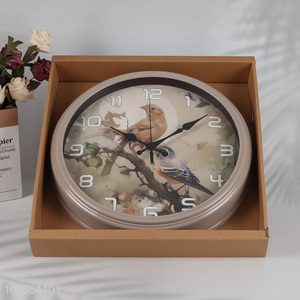 Top quality round bird pattern wall decor wall clock for sale