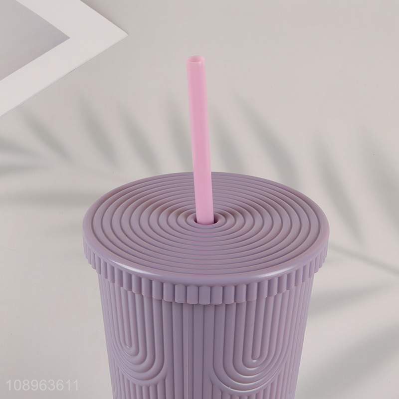 Factory price purple 660ml plastic cup water cup with lid&straw