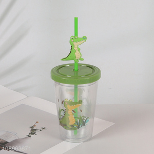 Factory price cartoon kids 250ml plastic cup with lid&straw