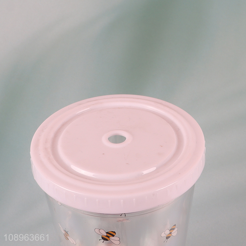 China supplier cartoon 250ml water cup with lid&straw