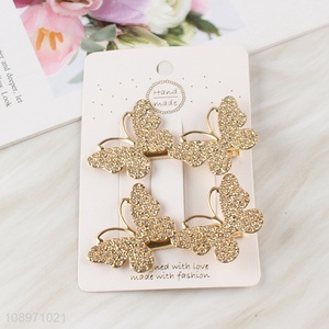 New Product Metal Butterfly Rhinestone Hair Clips Alligator Hairpins