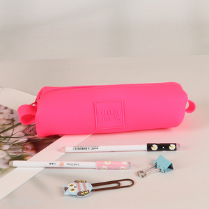 Factory Supply Silicone Zipper Pencil Pouch Portable Stationery Storage Bag