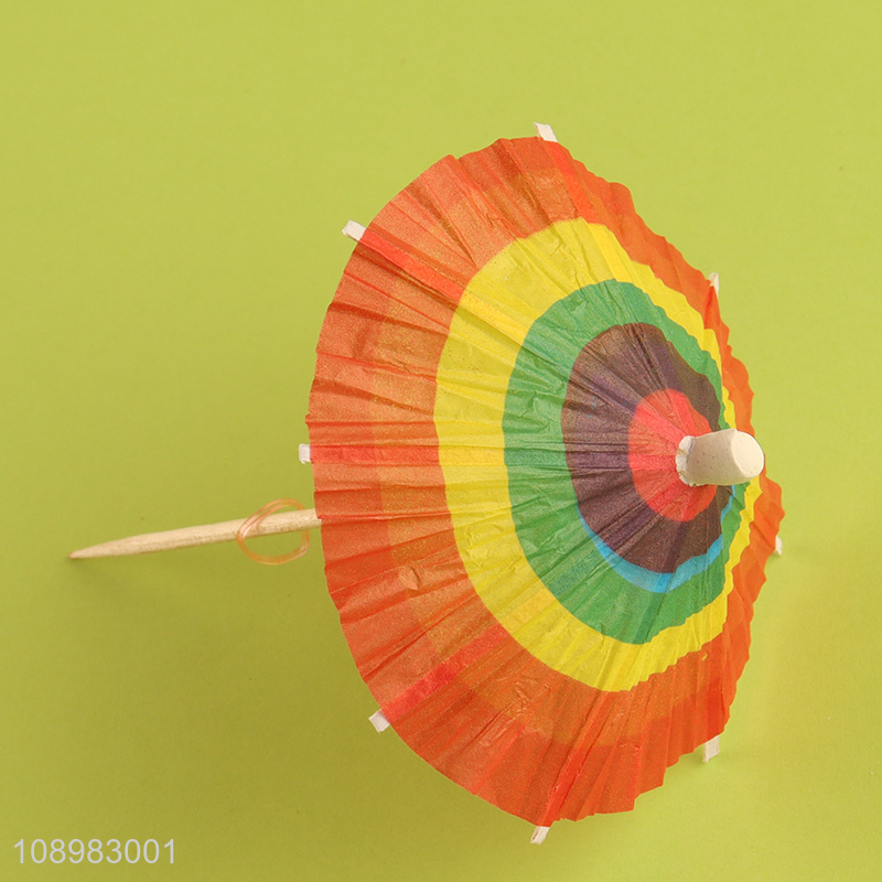 Best selling rainbow color umbrella wooden fruits pick wholesale