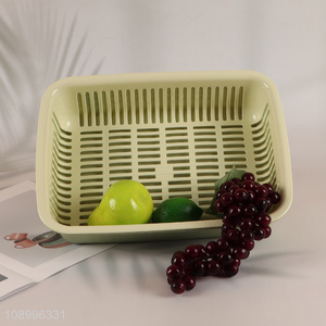 Hot Sale Double-Layer Plastic Fruits Vegetable Washing Basket Kitchen Drain Basket