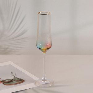 Hot Selling Rainbow Color Glass Champagne Flutes Stemmed Champagne Glasses