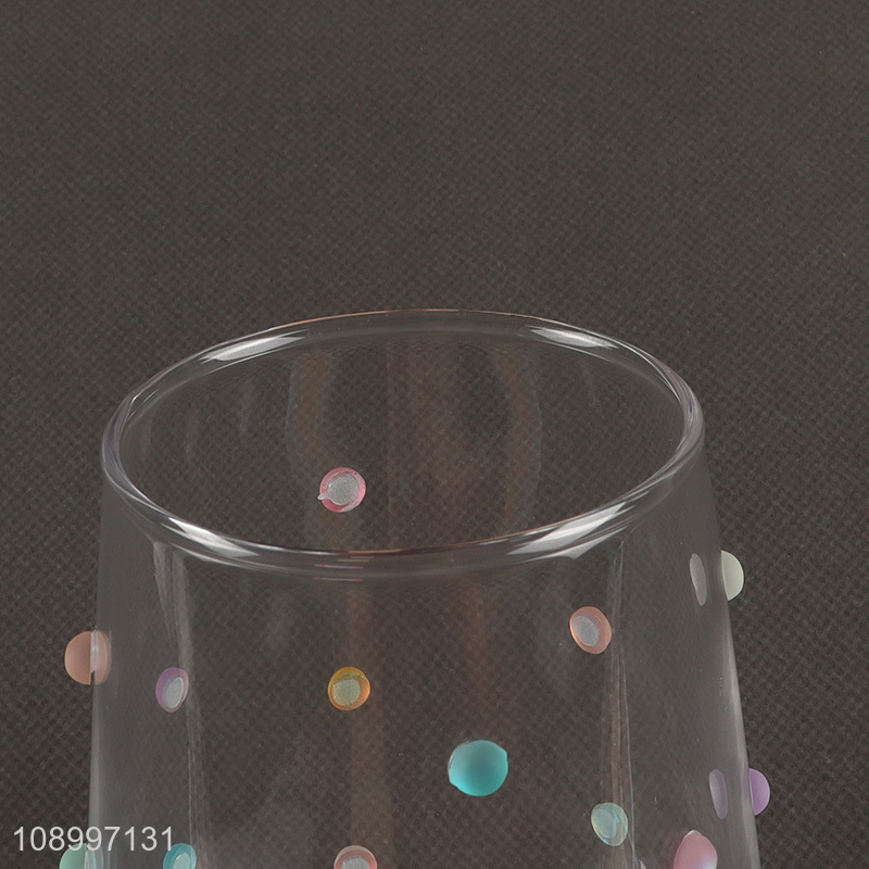 New Arrival Colorful Dots Glass Water Tumbler Stemless Wine Glasses