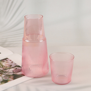 Hot Sale Colored Ribbed Glass Bedside Water Carafe Set for Nightstand