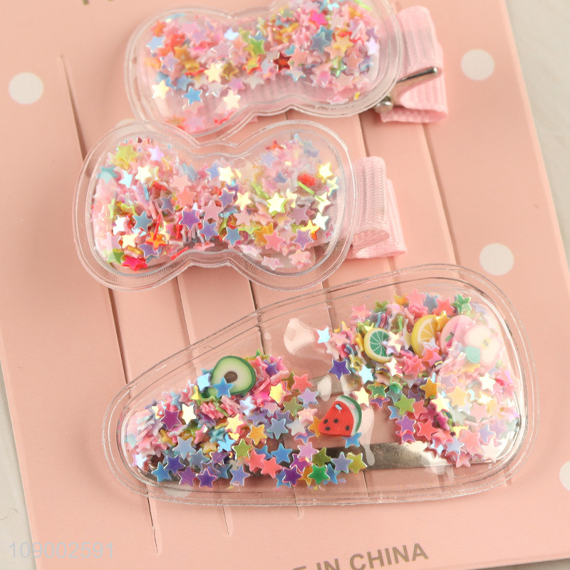 Hot Selling 3PCS Quicksand Sequin Hairpins Cute Glitter Snap Hair Clips