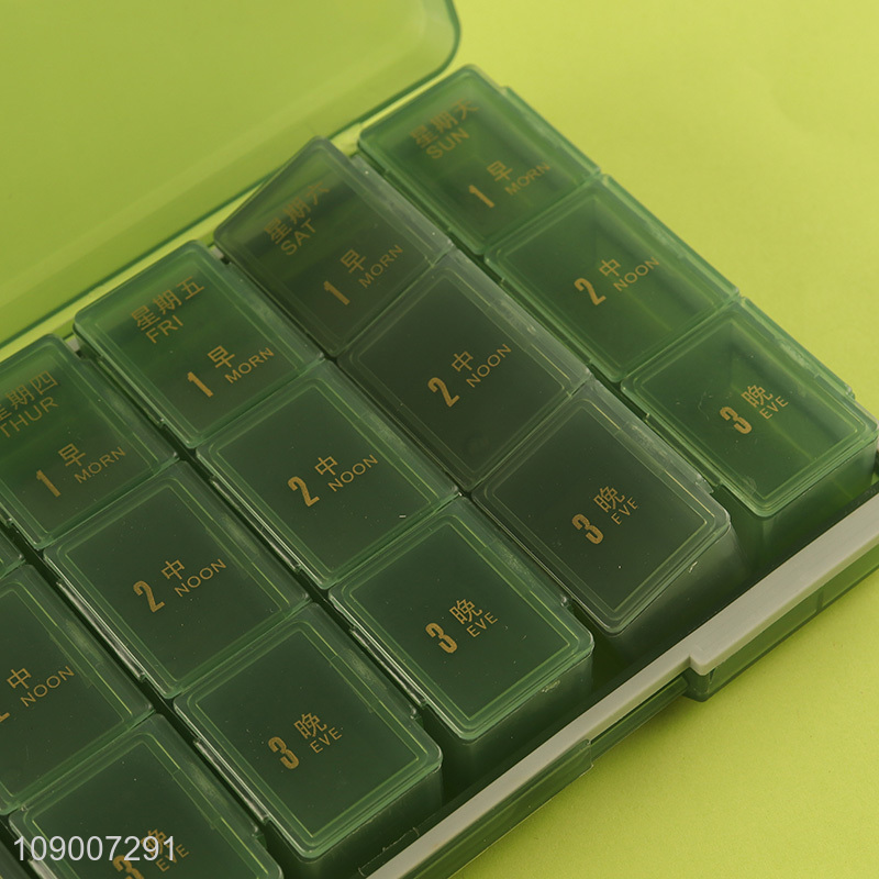 High Quality 21 Compartments Travel Pill Case 7-Day Pill Organizer for 3 Daily Doses