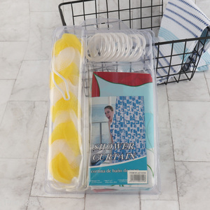 China Imports 71X71 Inch Plastic <em>Shower</em> <em>Curtain</em> with Loofah Back Sponge