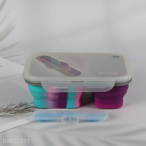 Hot products portable school kids folding silicone lunch box with spoon