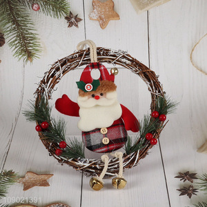 Top products red berries Santa Claus Christmas decorative hanging wreath for sale