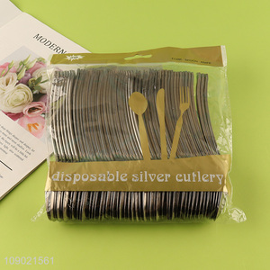 Online Wholesale 50PCS Disposable Silver Plastic Spoons Disposable Silverware