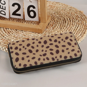 Best selling leopard print ladies long style wallet with zipper