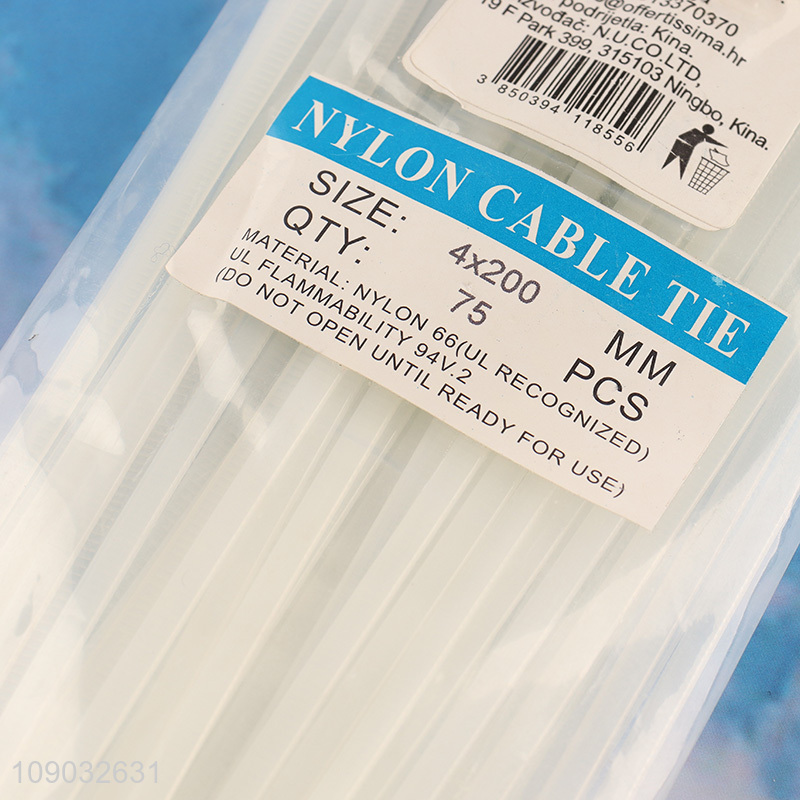 Latest products 75pcs adjustable white nylon cable tie set for sale