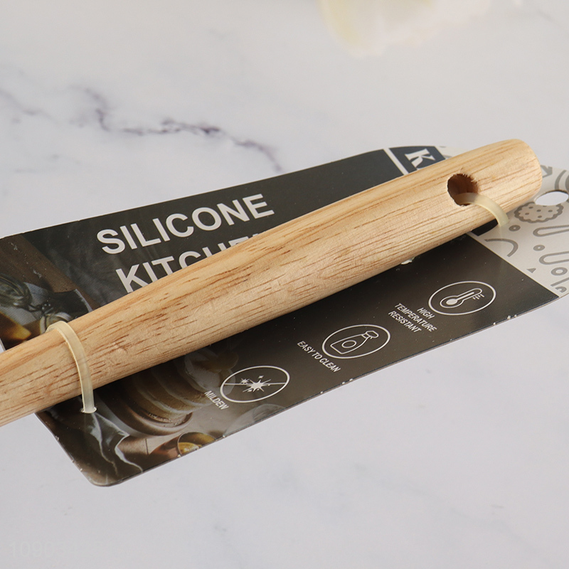 Yiwu market silicone kitchen utensils basting spoon with wooden handle