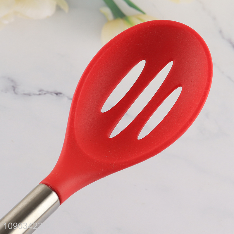 Hot products long handle silicone slotted ladle home kitchen utensils