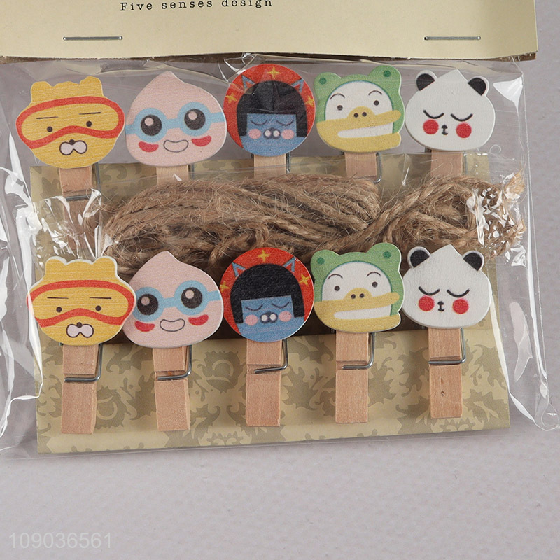 Factory Price 10PCS Mini Wooden Clothespins Cartoon Clothespins Photo Clips